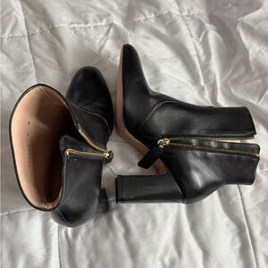 Stuart Weitzman Black Ankle Booties with Gold Zipper, 9W, worn once / like new